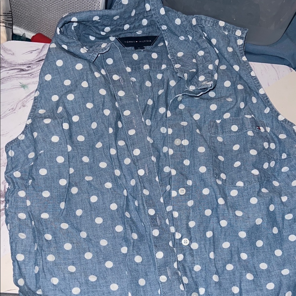 Tommy Hilfiger button up denim tank top polka dot